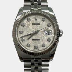 Pre Owned Rolex Datejust 116234 Automatic Diamond Stainless Steel 18k White Gold Men's Wristwatch 36 mm