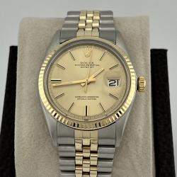Pre Owned Rolex Datejust 1601 Automatic Champagne 14k Yellow Gold Stainless Steel Men's Wristwatch 36 mm