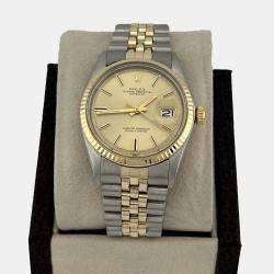 Pre Owned Rolex Datejust 1601 Automatic Champagne 14k Yellow Gold Stainless Steel Men's Wristwatch 36 mm