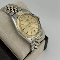 Pre Owned Rolex Datejust 1601 Automatic Champagne 14k Yellow Gold Stainless Steel Men's Wristwatch 36 mm