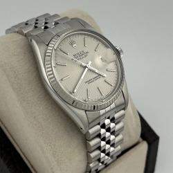 Pre Owned Rolex Datejust 16014 Automatic Silver Tapestry Stainless Steel Men's Wristwatch 36 mm