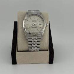 Pre Owned Rolex Datejust 16014 Automatic Silver Tapestry Stainless Steel Men's Wristwatch 36 mm