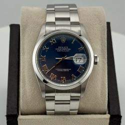 Pre Owned Rolex Datejust 16200 Automatic Blue Stainless Steel Men's Wristwatch 36 mm