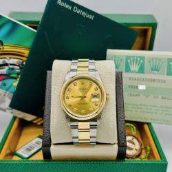 Pre Owned Rolex Datejust 16203 Automatic Champagne Diamond 18k Gold Stainless Steel Men's Wristwatch 36 mm
