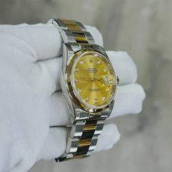 Pre Owned Rolex Datejust 16203 Automatic Champagne Diamond 18k Gold Stainless Steel Men's Wristwatch 36 mm