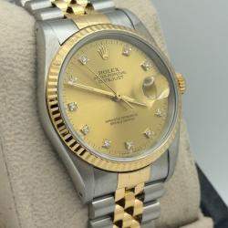 Pre Owned Rolex Datejust 16233 Automatic Champagne Diamond 18k Yellow Gold Stainless Steel Men's Wristwatch 36 mm