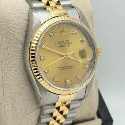 Pre Owned Rolex Datejust 16233 Automatic Champagne Diamond 18k Yellow Gold Stainless Steel Men's Wristwatch 36 mm