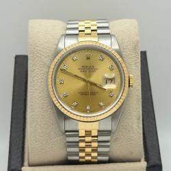 Pre Owned Rolex Datejust 16233 Automatic Champagne Diamond 18k Yellow Gold Stainless Steel Men's Wristwatch 36 mm