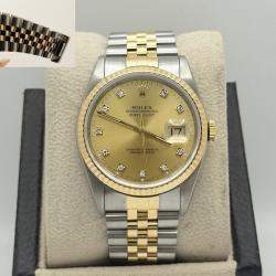 Pre Owned Rolex Datejust 16233 Automatic Champagne Diamond 18k Yellow Gold Stainless Steel Men's Wristwatch 36 mm