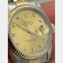 Pre Owned Rolex Datejust 16233 Automatic Champagne Diamond 18k Yellow Gold Stainless Steel Men's Wristwatch 36 mm