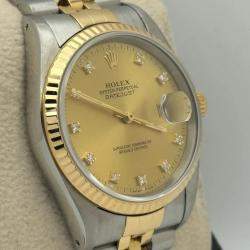 Pre Owned Rolex Datejust 16233 Automatic Champagne Diamond 18k Yellow Gold Stainless Steel Men's Wristwatch 36 mm