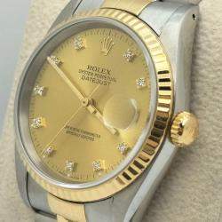 Pre Owned Rolex Datejust 16233 Automatic Champagne Diamond 18k Yellow Gold Stainless Steel Men's Wristwatch 36 mm