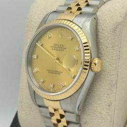 Pre Owned Rolex Datejust 16233 Automatic Champagne Diamond 18k Yellow Gold Stainless Steel Men's Wristwatch 36 mm