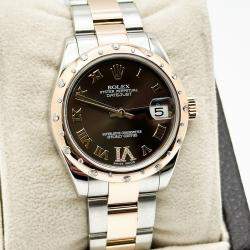 Pre Owned Rolex Datejust 178341 Automatic Chocolate Diamond 18k Rose Gold Stainless Steel Men's Wristwatch 31 mm