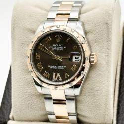Pre Owned Rolex Datejust 178341 Automatic Chocolate Diamond 18k Rose Gold Stainless Steel Men's Wristwatch 31 mm