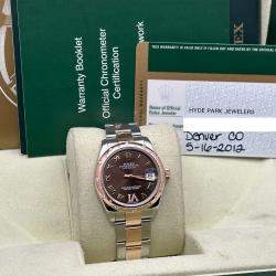 Pre Owned Rolex Datejust 178341 Automatic Chocolate Diamond 18k Rose Gold Stainless Steel Men's Wristwatch 31 mm
