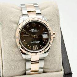 Pre Owned Rolex Datejust 178341 Automatic Chocolate Diamond 18k Rose Gold Stainless Steel Men's Wristwatch 31 mm