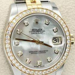 Pre Owned Rolex Datejust 178383 Automatic Mother Of Pearl Diamond 18k Yellow Gold Stainless Steel Men's Wristwatch 31 mm