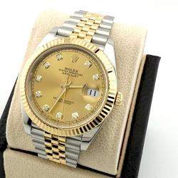 Pre Owned Rolex Datejust 126333 Automatic Champagne Diamond Stainless Steel 18k Yellow Gold Men's Wristwatch 41 mm