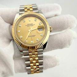 Pre Owned Rolex Datejust 126333 Automatic Champagne Diamond Stainless Steel 18k Yellow Gold Men's Wristwatch 41 mm