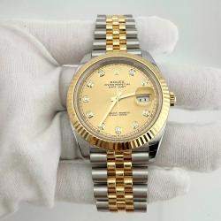 Pre Owned Rolex Datejust 126333 Automatic Champagne Diamond Stainless Steel 18k Yellow Gold Men's Wristwatch 41 mm