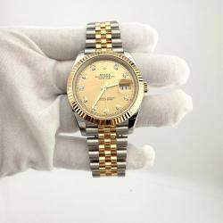 Pre Owned Rolex Datejust 126333 Automatic Champagne Diamond Stainless Steel 18k Yellow Gold Men's Wristwatch 41 mm