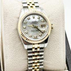 Pre Owned Rolex President Datejust 179173 Automatic Mother Of Pearl Diamond 18k Yellow Gold Stainless Steel Men's Wristwatch 26 mm
