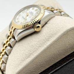 Pre Owned Rolex President Datejust 179173 Automatic Mother Of Pearl Diamond 18k Yellow Gold Stainless Steel Men's Wristwatch 26 mm