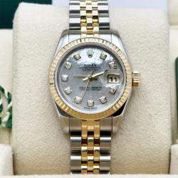 Pre Owned Rolex President Datejust 179173 Automatic Mother Of Pearl Diamond 18k Yellow Gold Stainless Steel Men's Wristwatch 26 mm