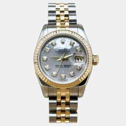 Pre Owned Rolex President Datejust 179173 Automatic Mother Of Pearl Diamond 18k Yellow Gold Stainless Steel Men's Wristwatch 26 mm