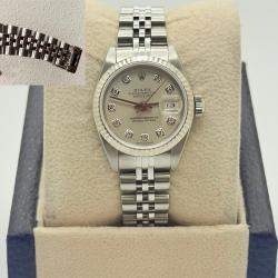 Pre Owned Rolex President Datejust 69174 Automatic Silver Diamond Stainless Steel 18k White Gold Men's Wristwatch 26 mm