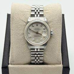 Pre Owned Rolex President Datejust 69174 Automatic Silver Diamond Stainless Steel 18k White Gold Men's Wristwatch 26 mm