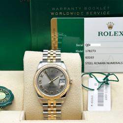 Pre Owned Rolex Datejust 178273 Automatic Roman 18k Yellow Gold Stainless Steel Men's Wristwatch 31 mm