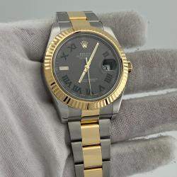 Pre Owned Rolex Datejust II 116333 Automatic Slate Wimbledon 18k Yellow Gold Stainless Steel Men's Wristwatch 41 mm