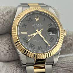 Pre Owned Rolex Datejust II 116333 Automatic Slate Wimbledon 18k Yellow Gold Stainless Steel Men's Wristwatch 41 mm