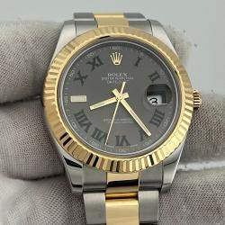 Pre Owned Rolex Datejust II 116333 Automatic Slate Wimbledon 18k Yellow Gold Stainless Steel Men's Wristwatch 41 mm