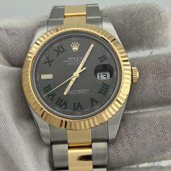 Pre Owned Rolex Datejust II 116333 Automatic Slate Wimbledon 18k Yellow Gold Stainless Steel Men's Wristwatch 41 mm