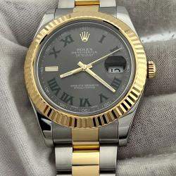 Pre Owned Rolex Datejust II 116333 Automatic Slate Wimbledon 18k Yellow Gold Stainless Steel Men's Wristwatch 41 mm