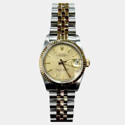 Pre Owned Rolex Datejust 68273 Automatic Champagne Tapestry 18k Yellow Gold Stainless Steel Men's Wristwatch 31 mm