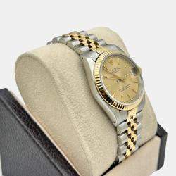 Pre Owned Rolex Datejust 68273 Automatic Champagne Tapestry 18k Yellow Gold Stainless Steel Men's Wristwatch 31 mm