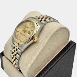 Pre Owned Rolex Datejust 68273 Automatic Champagne Tapestry 18k Yellow Gold Stainless Steel Men's Wristwatch 31 mm