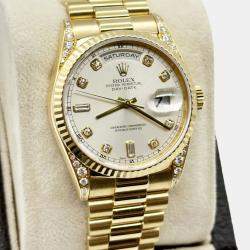 Pre Owned Rolex President Day-Date 18338 Automatic Diamond 18k Yellow Gold Men's Wristwatch 36 mm