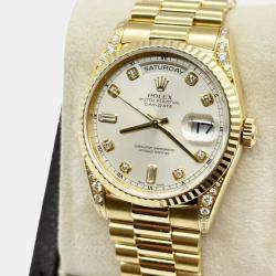 Pre Owned Rolex President Day-Date 18338 Automatic Diamond 18k Yellow Gold Men's Wristwatch 36 mm