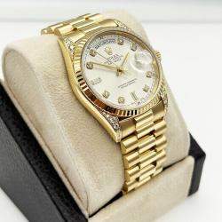 Pre Owned Rolex President Day-Date 18338 Automatic Diamond 18k Yellow Gold Men's Wristwatch 36 mm