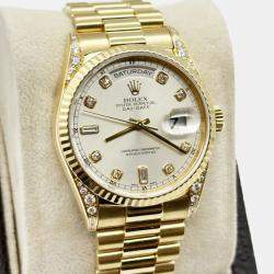 Pre Owned Rolex President Day-Date 18338 Automatic Diamond 18k Yellow Gold Men's Wristwatch 36 mm
