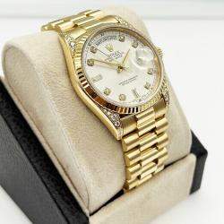 Pre Owned Rolex President Day-Date 18338 Automatic Diamond 18k Yellow Gold Men's Wristwatch 36 mm