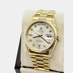 Pre Owned Rolex President Day-Date 18338 Automatic Diamond 18k Yellow Gold Men's Wristwatch 36 mm