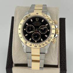 Pre Owned Rolex Cosmograph Daytona 116523 Automatic Black 18k Yellow Gold Stainless Steel Men's Wristwatch 40 mm