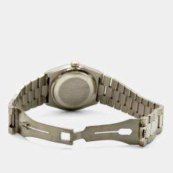 Pre Owned Rolex Oysterquartz Day-Date 19019 Quartz 18k White Gold Men's Wristwatch 36 mm
