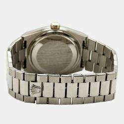 Pre Owned Rolex Oysterquartz Day-Date 19019 Quartz 18k White Gold Men's Wristwatch 36 mm